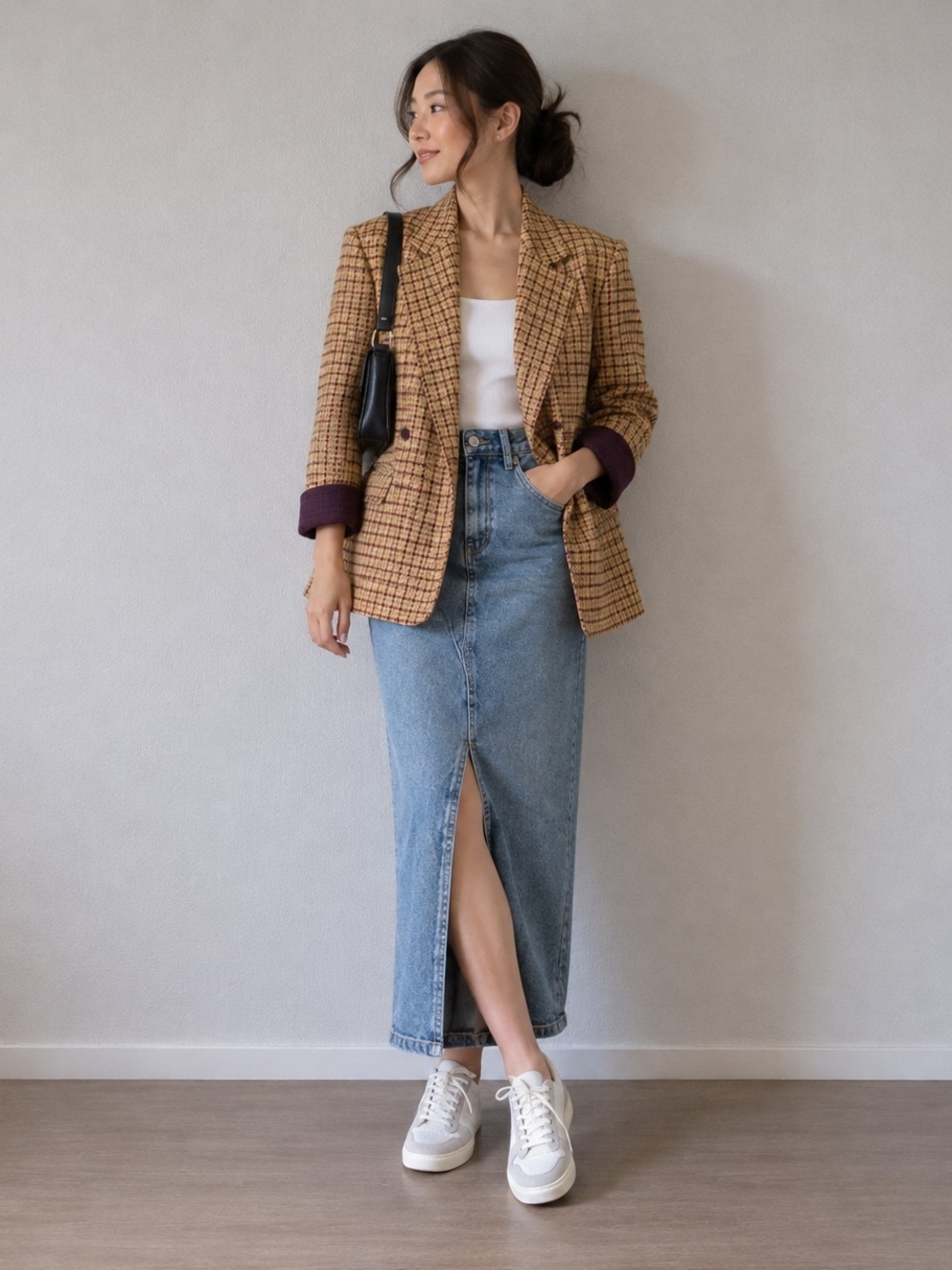Vintage Genny Made in Italy Mustard Burgundy Houndstooth Wool Blazer Jacket